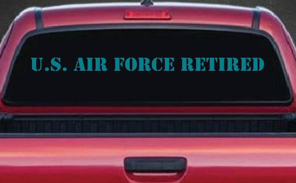 US Air Force Retired text Military Car or Truck Window Decal Sticker (Turquoise Blue)