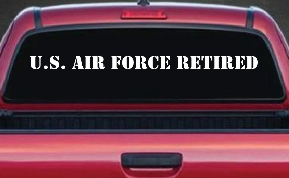 US Air Force Retired text Military Car or Truck Window Vinyl Decal Sticker (White)