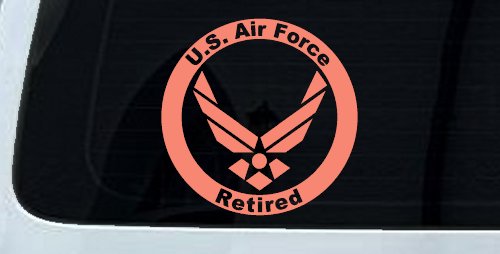 US Air Force Retired Circle Military Car or Truck Window Decal Sticker (Coral)