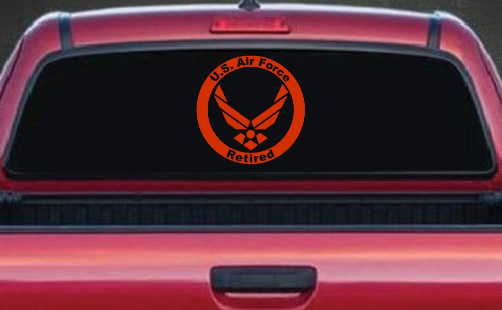 US Air Force Retired Circle Military Car or Truck Window Decal Sticker (Orange Red)