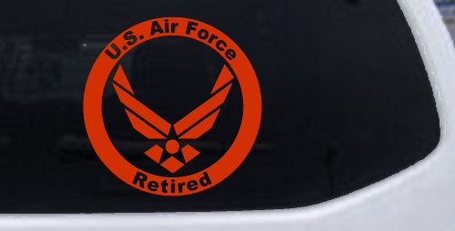 US Air Force Retired Circle Military Car or Truck Window Vinyl Decal Sticker (Orange Red)