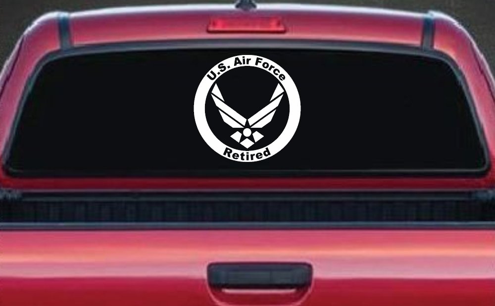 US Air Force Retired Circle Military Car or Truck Window Decal Sticker (White)