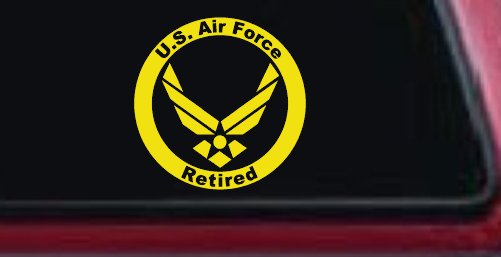 US Air Force Retired Circle Military Car or Truck Window Decal Sticker (Yellow)