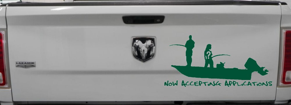 Now Accepting Applications for Wife Girlfriend Fisher Fishing Car or Truck Window Decal Sticker (Dark Green)