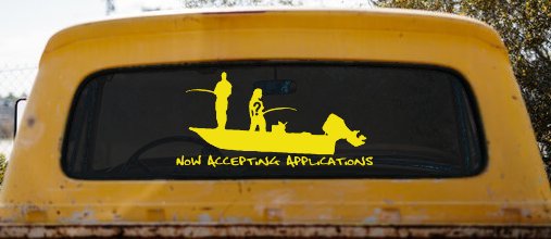 Now Accepting Applications for Wife Girlfriend Fisher Fishing Car or Truck Window Decal Sticker (Yellow)