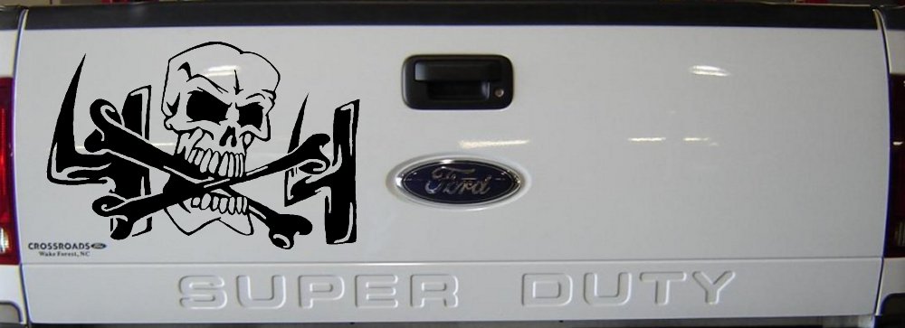 Skull and Cross Bones 4X4 Off Road Car or Truck Window Decal Sticker (Black)