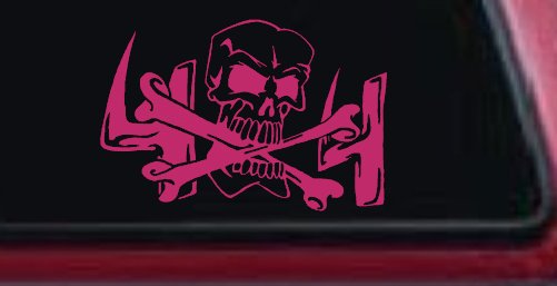 Skull and Cross Bones 4X4 Off Road Car or Truck Window Decal Sticker (Hot Pink)