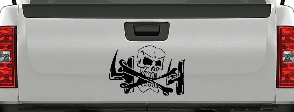 Skull and Cross Bones 4X4 Off Road Car or Truck Window Decal Sticker (Matte Black)