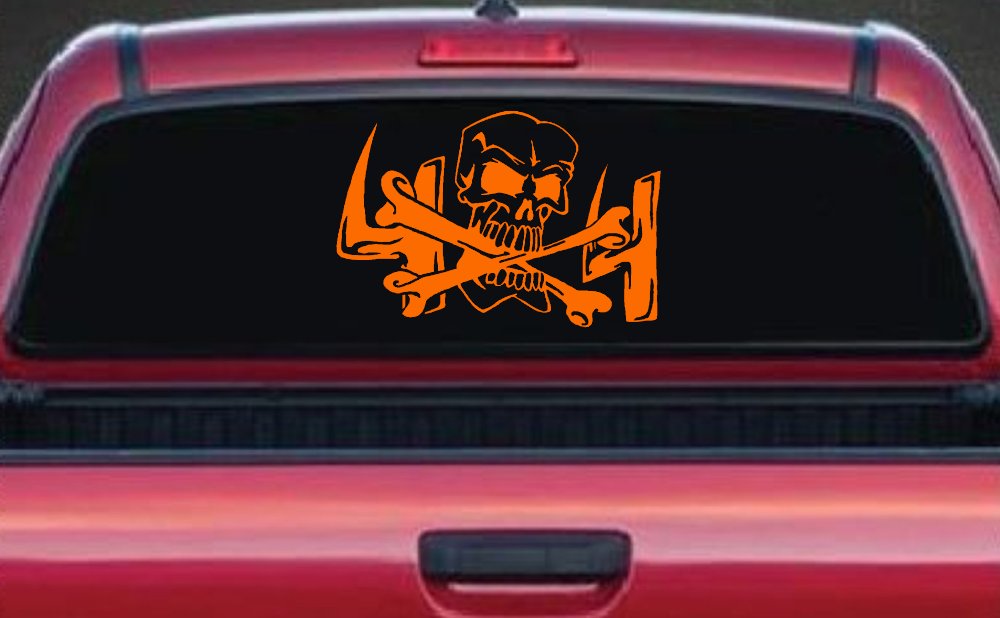 Skull and Cross Bones 4X4 Off Road Car or Truck Window Vinyl Decal Sticker (Orange)