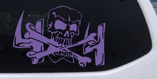 Skull and Cross Bones 4X4 Off Road Car or Truck Window Decal Sticker (Purple)