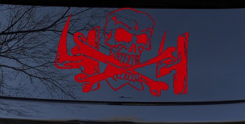 Skull and Cross Bones 4X4 Off Road Car or Truck Window Decal Sticker (Red)