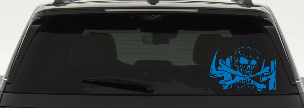 Skull and Cross Bones 4X4 Off Road Car or Truck Window Decal Sticker (Sky Blue)