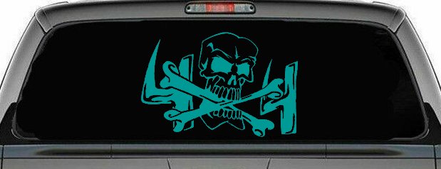 Skull and Cross Bones 4X4 Off Road Car or Truck Window Decal Sticker (Turquoise)