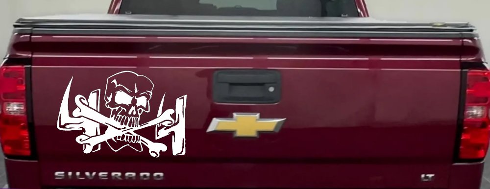 Skull and Cross Bones 4X4 Off Road Car or Truck Window Decal Sticker (White)