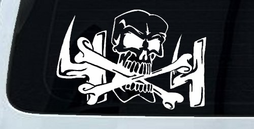 Skull and Cross Bones 4X4 Off Road Car or Truck Window Decal Sticker (White)