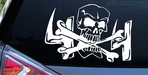 Skull and Cross Bones 4X4 Off Road Car or Truck Window Decal Sticker (White)