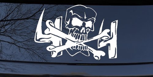 Skull and Cross Bones 4X4 Off Road Car or Truck Window Decal Sticker (White)