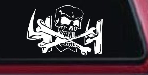 Skull and Cross Bones 4X4 Off Road Car or Truck Window Decal Sticker (White)