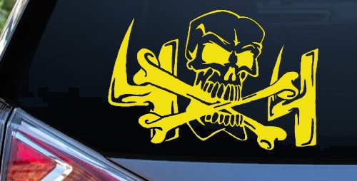 Skull and Cross Bones 4X4 Off Road Car or Truck Window Decal Sticker (Yellow)