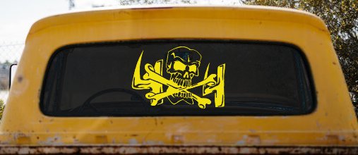 Skull and Cross Bones 4X4 Off Road Car or Truck Window Decal Sticker (Yellow)