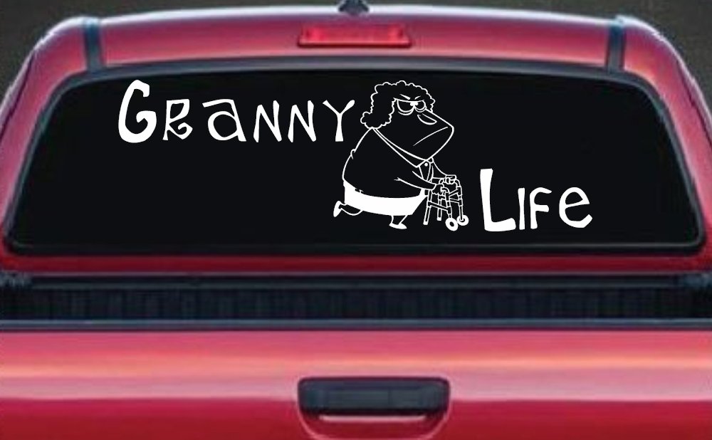 Granny Life Funny Car or Truck Window Vinyl Decal Sticker (White)