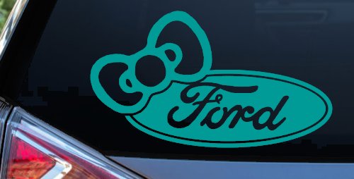 Ford with Bow Moto Sports Car or Truck Window Decal Sticker (Turquoise)