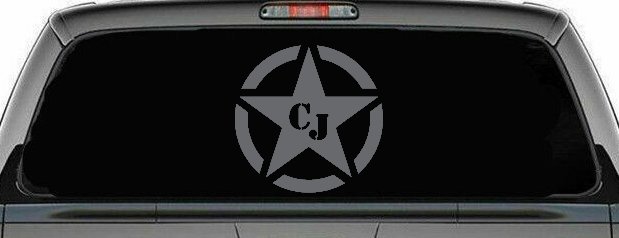 Military Jeep CJ Segmented Star  Off Road Car or Truck Window Decal Sticker (Silver)