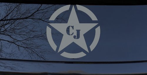 Military Jeep CJ Segmented Star  Off Road Car or Truck Window Decal Sticker (Telegrey)