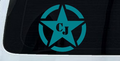 Military Jeep CJ Segmented Star  Off Road Car or Truck Window Decal Sticker (Turquoise Blue)