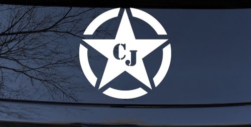 Military Jeep CJ Segmented Star  Off Road Car or Truck Window Vinyl Decal Sticker (White)