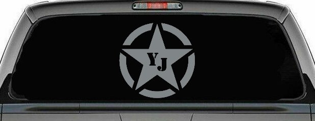 Military Jeep YJ Segmented Star Off Road Car or Truck Window Decal Sticker (Telegrey)