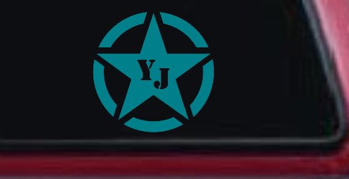 Military Jeep YJ Segmented Star Off Road Car or Truck Window Decal Sticker (Turquoise Blue)