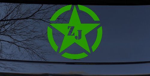 Military Jeep ZJ Segmented Star Off Road Car or Truck Window Decal Sticker (Lime)