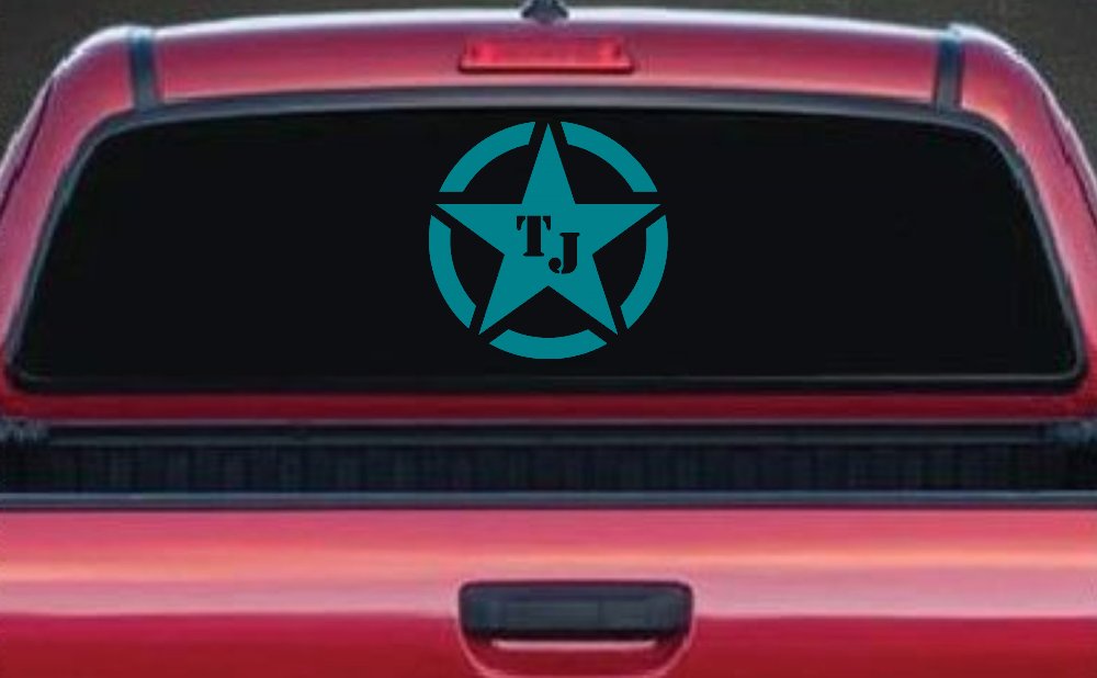 Military Jeep TJ Segmented Star Off Road Car or Truck Window Decal Sticker (Turquoise Blue)