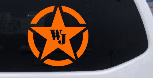 Military Jeep WJ Segmented Star  Off Road Car or Truck Window Decal Sticker (Orange)