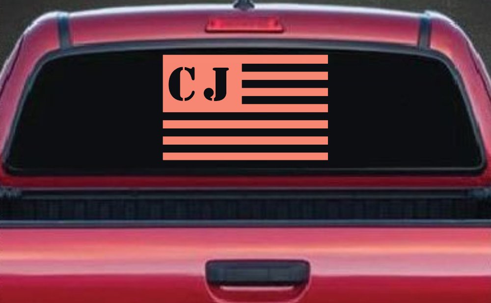 Jeep CJ in American USA Flag Right Off Road Car or Truck Window Decal Sticker (Coral)