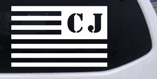 Jeep CJ American USA Flag Left Off Road Car or Truck Window Decal Sticker (White)
