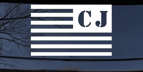 Jeep CJ American USA Flag Left Off Road Car or Truck Window Decal Sticker (White)