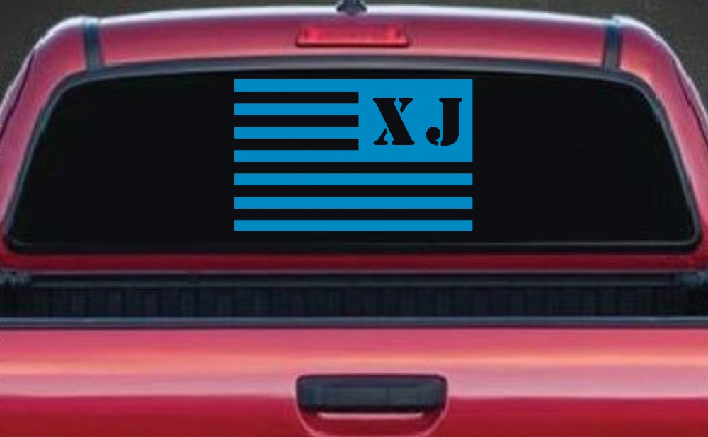 Jeep XJ American USA Flag Left Off Road Car or Truck Window Decal Sticker (Blue)