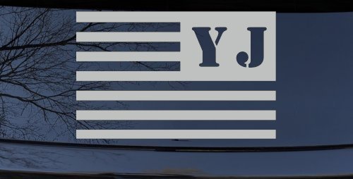 Jeep YJ American USA Flag Left Off Road Car or Truck Window Vinyl Decal Sticker (Light Gray)