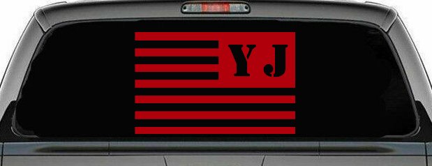 Jeep YJ American USA Flag Left Off Road Car or Truck Window Decal Sticker (Red)
