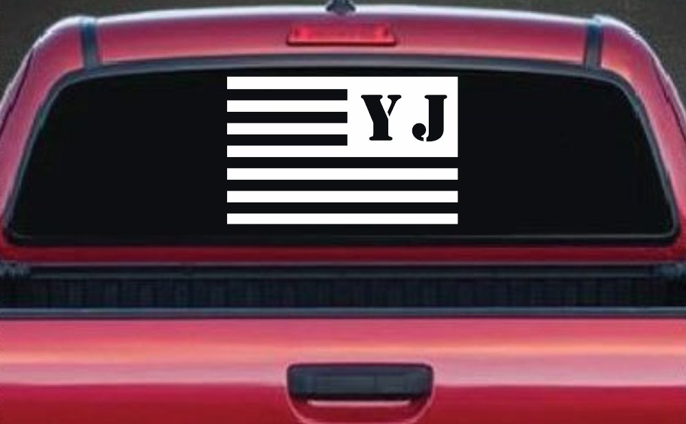 Jeep YJ American USA Flag Left Off Road Car or Truck Window Vinyl Decal Sticker (White)