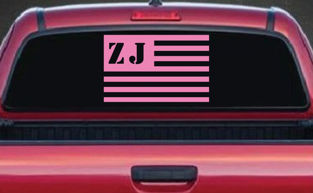 Jeep ZJ American USA Flag Right Off Road Car or Truck Window Decal Sticker (Pink)