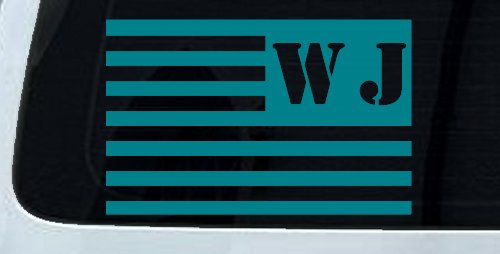 Jeep WJ American USA Flag Left Off Road Car or Truck Window Decal Sticker (Turquoise Blue)