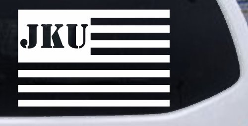 Jeep JKU American USA Flag Right Off Road Car or Truck Window Vinyl Decal Sticker (White)