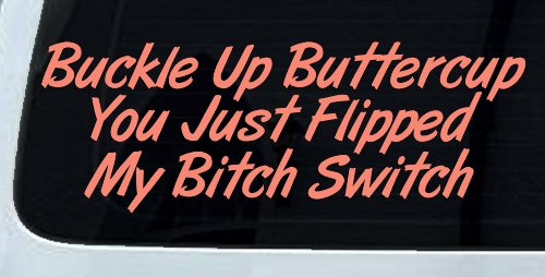 Buckle Up Buttercup You Just Flipped My Bitch Switch Funny Car or Truck Window Decal Sticker (Coral)