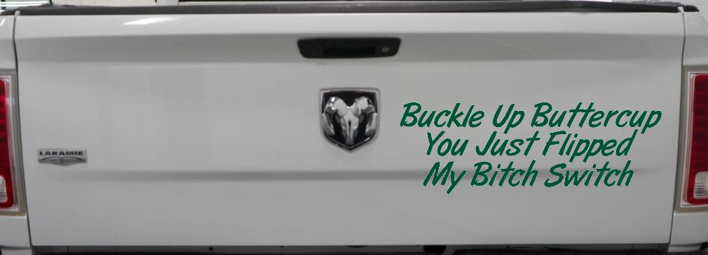 Buckle Up Buttercup You Just Flipped My Bitch Switch Funny Car or Truck Window Decal Sticker (Dark Green)