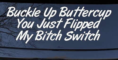 Buckle Up Buttercup You Just Flipped My Bitch Switch Funny Car or Truck Window Decal Sticker (White)