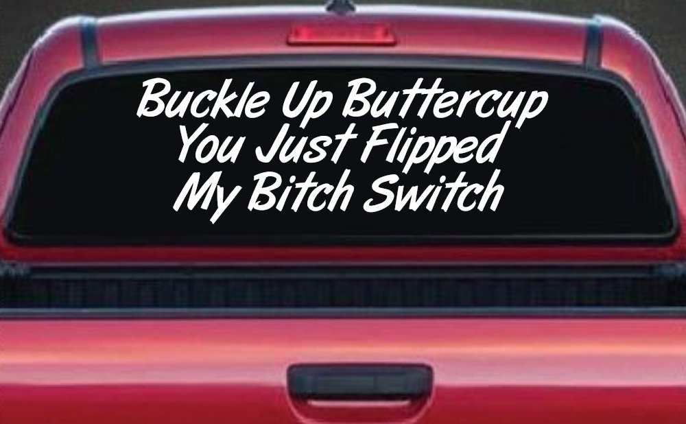 Buckle Up Buttercup You Just Flipped My Bitch Switch Funny Car or Truck Window Decal Sticker