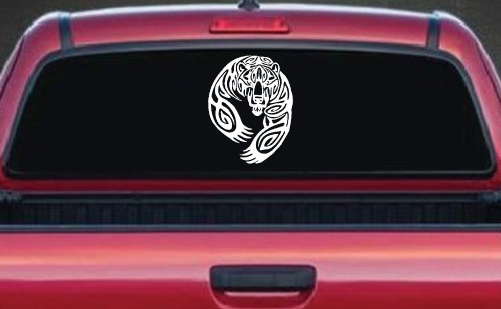 Tribal Indian native American Bear Western Car or Truck Window Vinyl Decal Sticker (White)